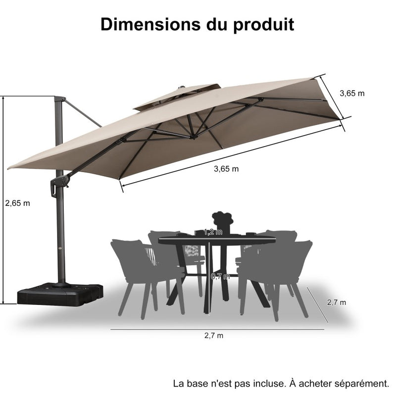 PURPLE LEAF Parasol Déporté à Toit Double avec Cadre Gris Acier Parasol d'Extérieur Grands Parasols de Patio Carré Rectangulaire