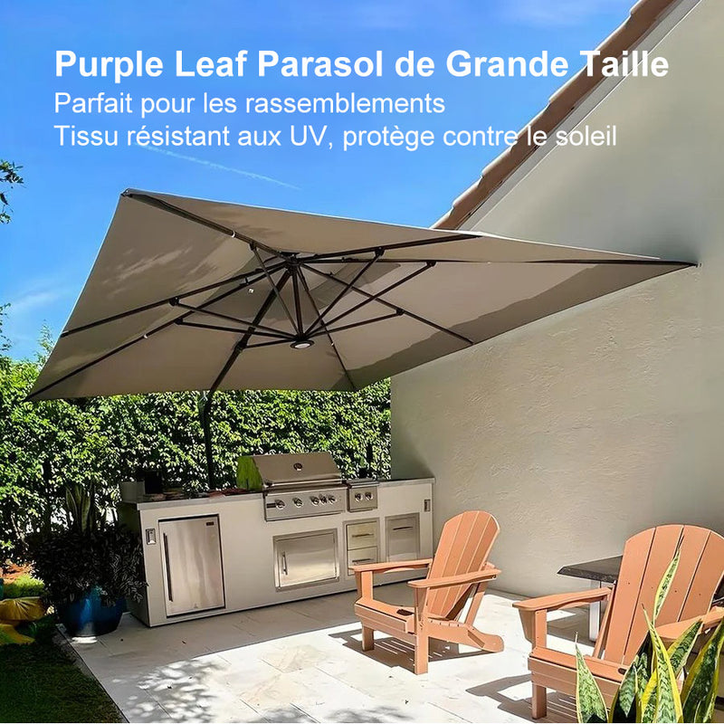 PURPLE LEAF Parasol Déporté à Toit Double avec Cadre Gris Acier Parasol d'Extérieur Grands Parasols de Patio Carré Rectangulaire