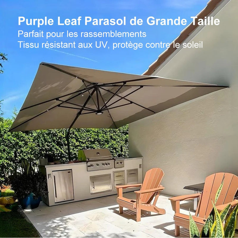 PURPLE LEAF Parasol Déporté à Toit Double avec Cadre Gris Acier Parasol d'Extérieur Grands Parasols de Patio Carré Rectangulaire