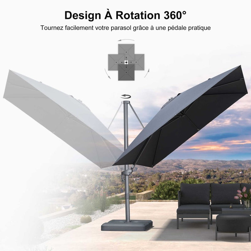 PURPLE LEAF Parasol Déporté Économique avec Cadre Gris Acier Carré Rectangulaire avec socle