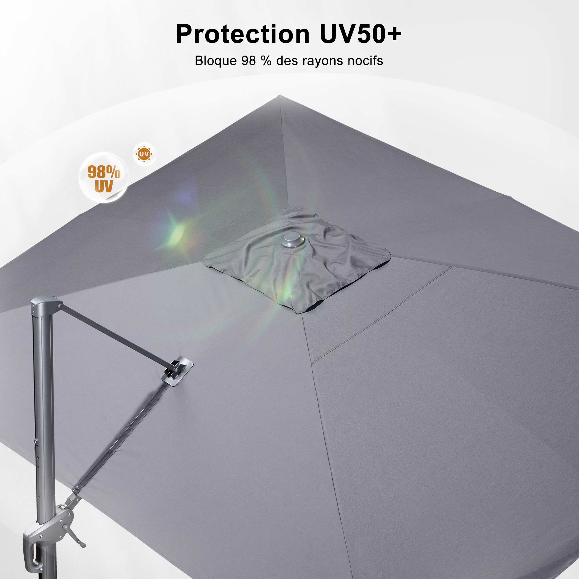 PURPLE LEAF Parasol Déporté Économique avec Cadre Gris Acier Parasol d'Extérieur Grands Parasols de Patio Carré Rectangulaire