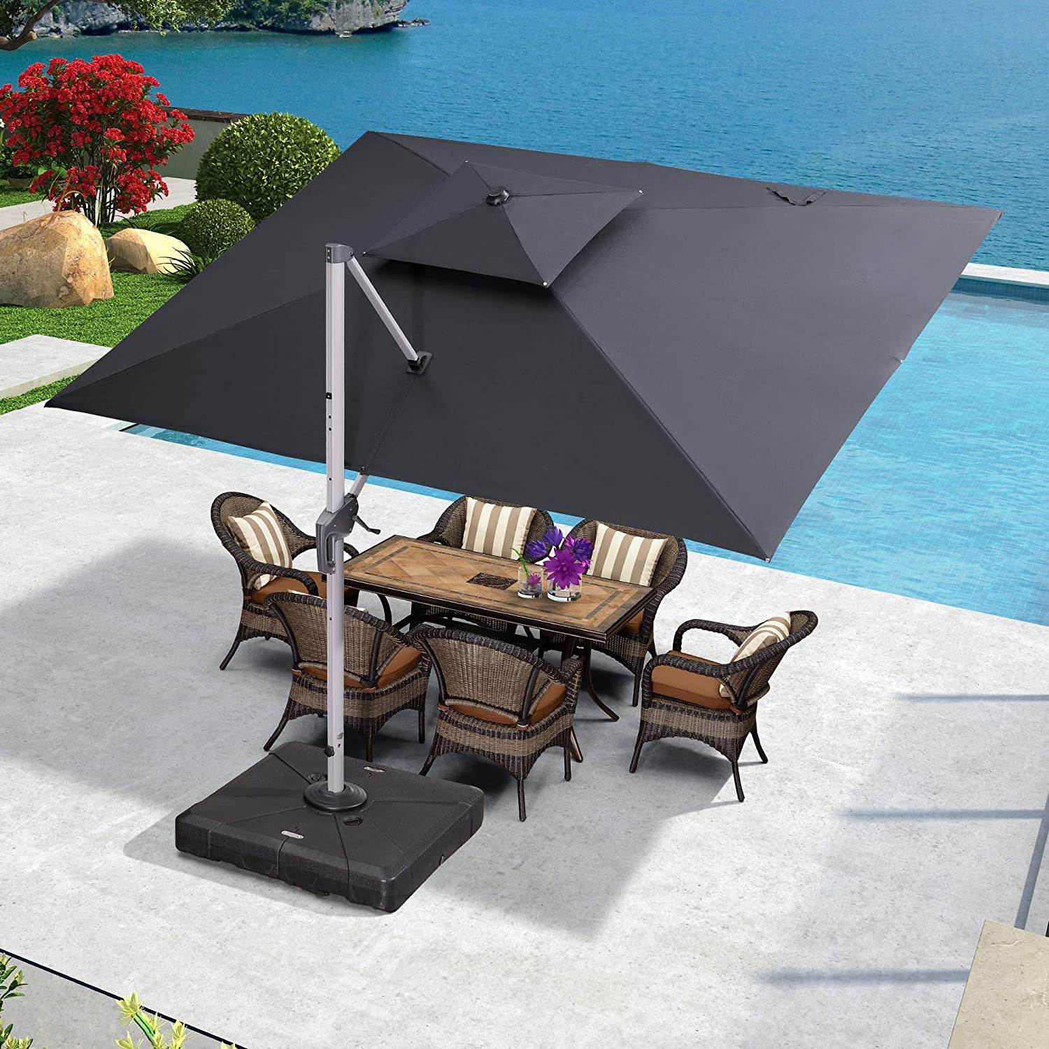 PURPLE LEAF Parasol Déporté Inclinable Rectangulaire, Parasol De Jardin Extérieur Toit à Double Rotatif 360°, Parasol Terrasse Extérieur
