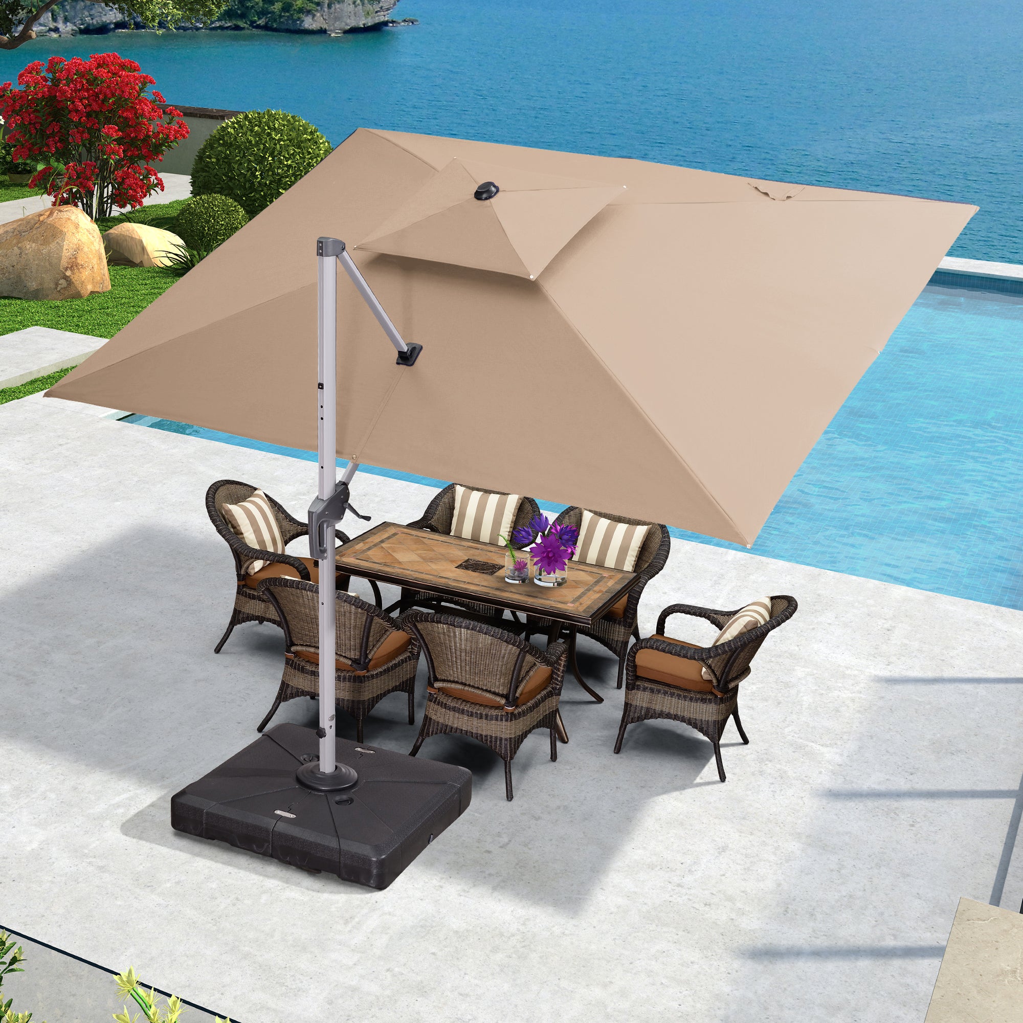 PURPLE LEAF Parasol Déporté Inclinable Rectangulaire, Parasol De Jardin Extérieur Toit à Double Rotatif 360°, Parasol Terrasse Extérieur