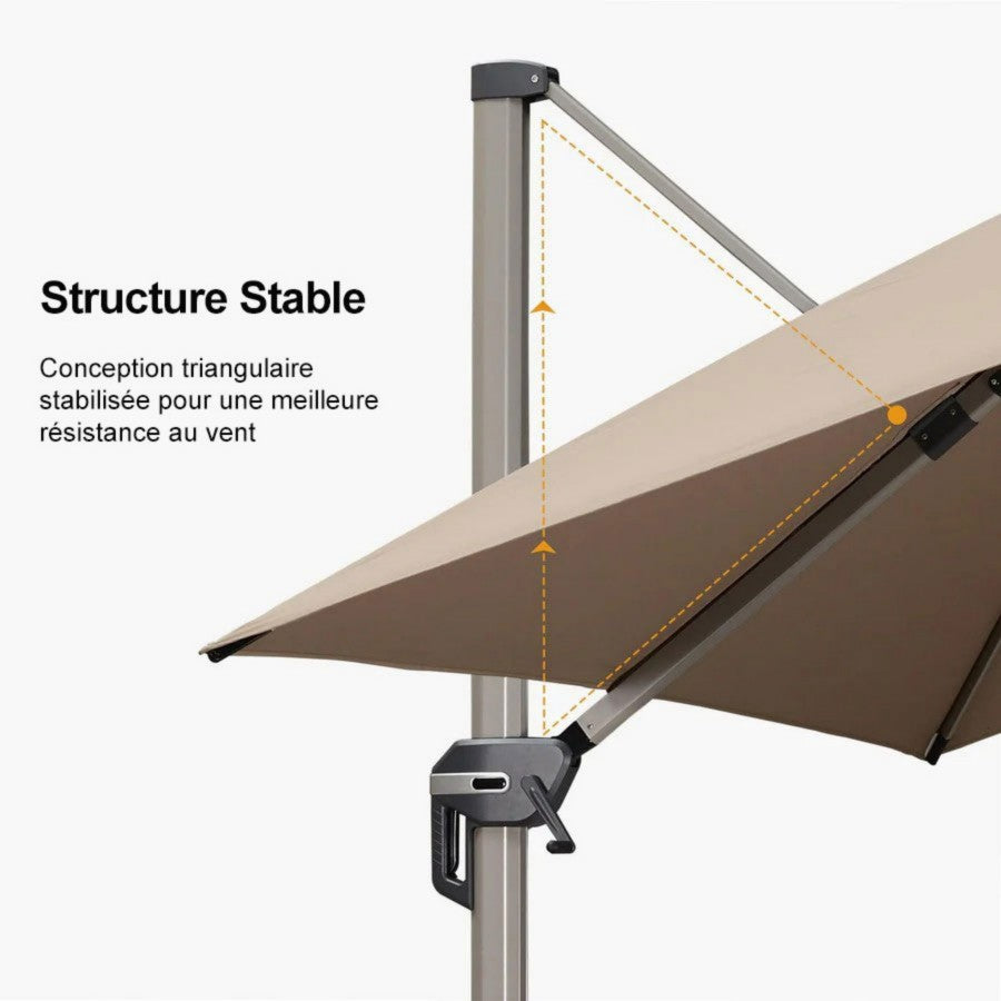 PURPLE LEAF Parasol Déporté Économique Champagne de Luxe Parasol d'Extérieur Grands Parasols de Patio Carré 3x3