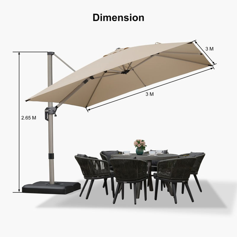PURPLE LEAF Parasol Déporté Économique Champagne avec socle