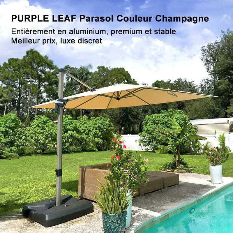 PURPLE LEAF Parasol Déporté Économique Champagne avec socle