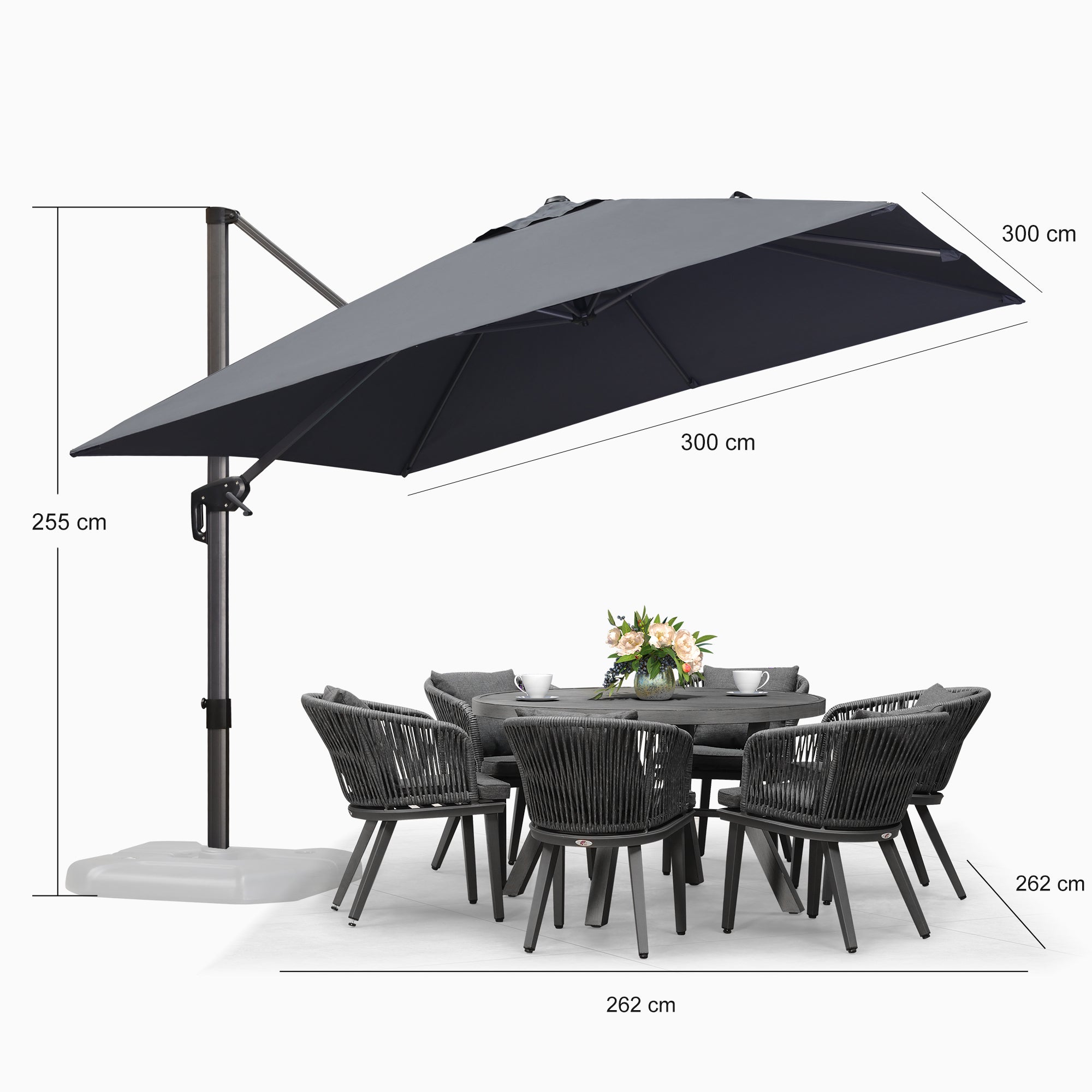 PURPLE LEAF Parasol De Jardin Exterieur Parasol Déporté Rotatif 360°, Parasol Excentré Inclinable, Parasol Suspendu Balcon