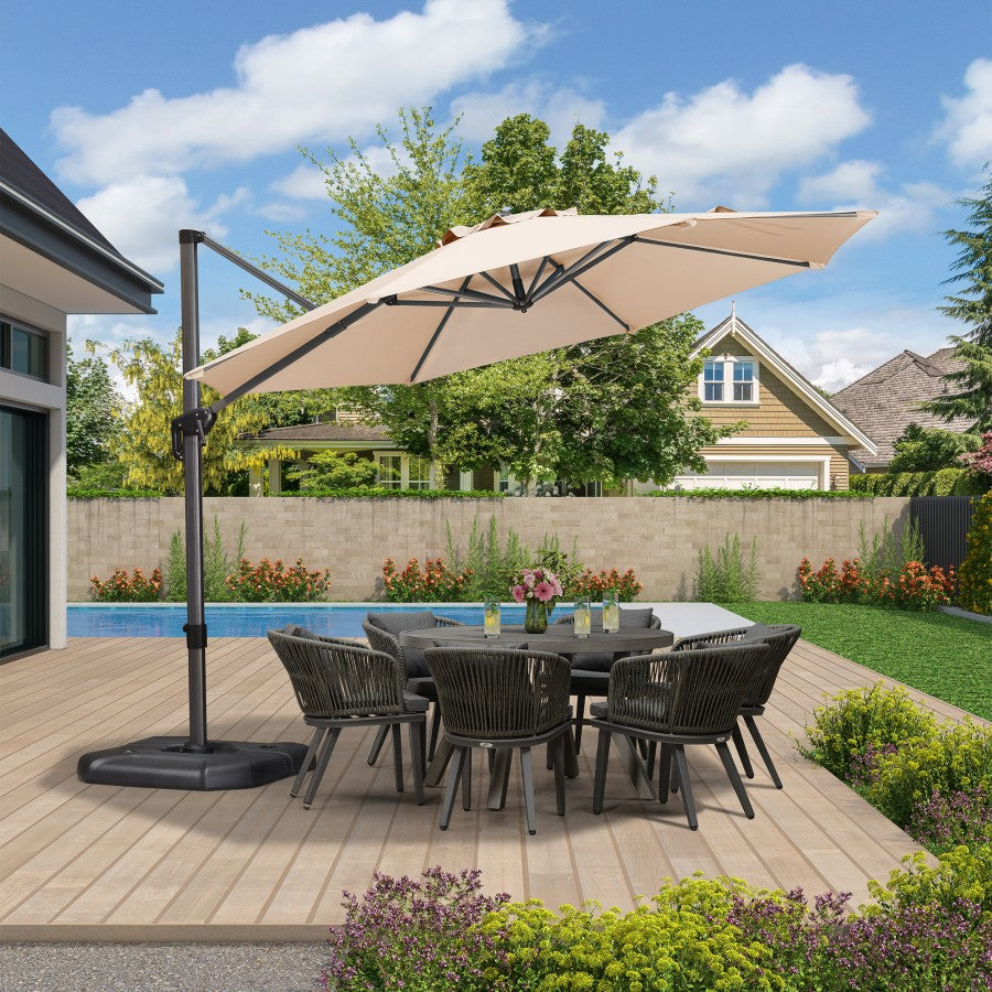 PURPLE LEAF Parasol De Jardin Extérieur Rond, Parasol Déporté Rotatif 360°, Parasol Excentré Inclinable, Parasol Suspendu Balcon