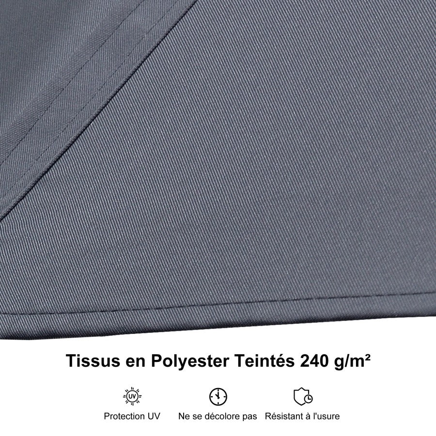 PURPLE LEAF Parasol Déporté avec LED Solaire 3 x 3 m Carré, Parasol De Jardin Extérieur Inclinable Toile Protection UV
