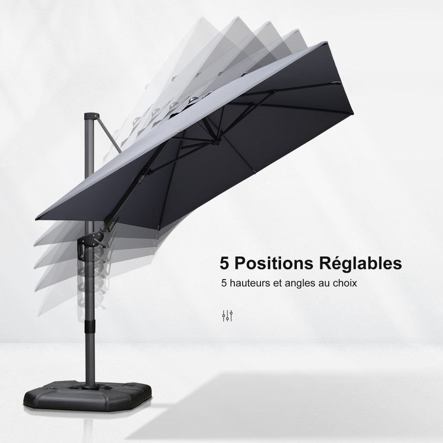 PURPLE LEAF Parasol Déporté Inclinable Gauche Droite Carré, Parasol De Jardin Extérieur avec 5 Positions réglables et Rotation à 360°, Toile Protection UV