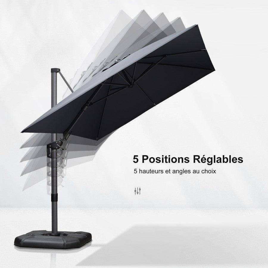PURPLE LEAF Parasol Déporté Inclinable Gauche Droite Carré, Parasol De Jardin Extérieur avec 5 Positions réglables et Rotation à 360°, Toile Protection UV
