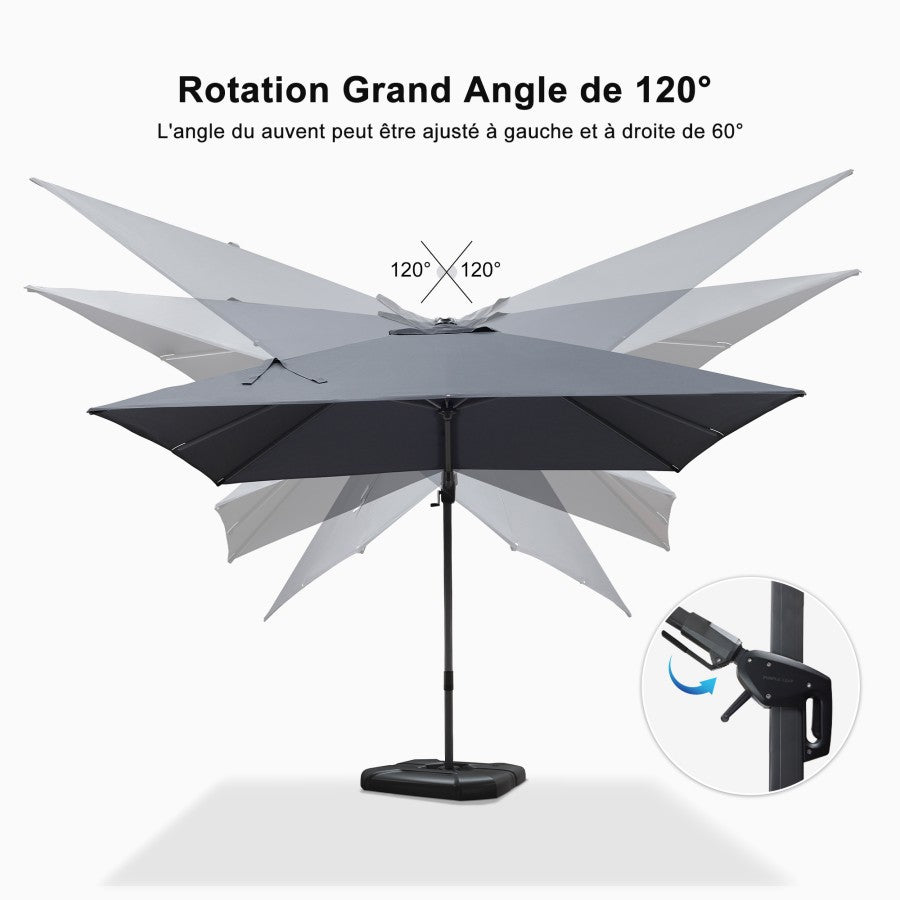 PURPLE LEAF Parasol Déporté Inclinable Gauche Droite Carré, Parasol De Jardin Extérieur avec 5 Positions réglables et Rotation à 360°, Toile Protection UV