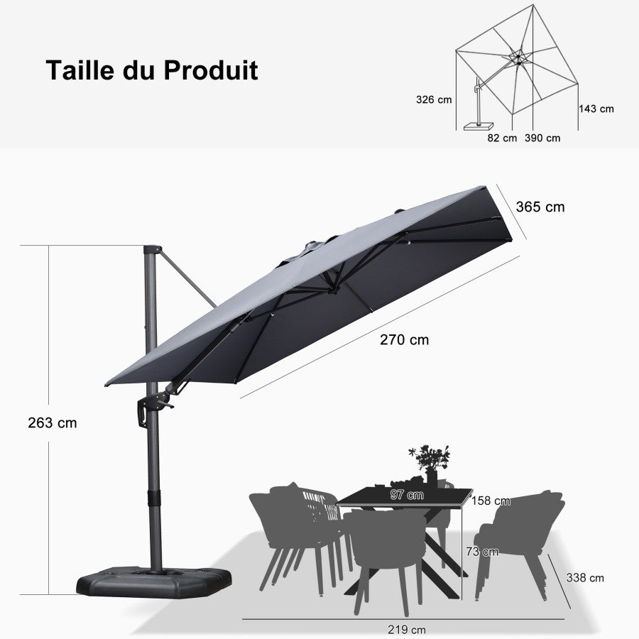 PURPLE LEAF Parasol Déporté Inclinable Gauche Droite Carré, Parasol De Jardin Extérieur avec 5 Positions réglables et Rotation à 360°, Toile Protection UV