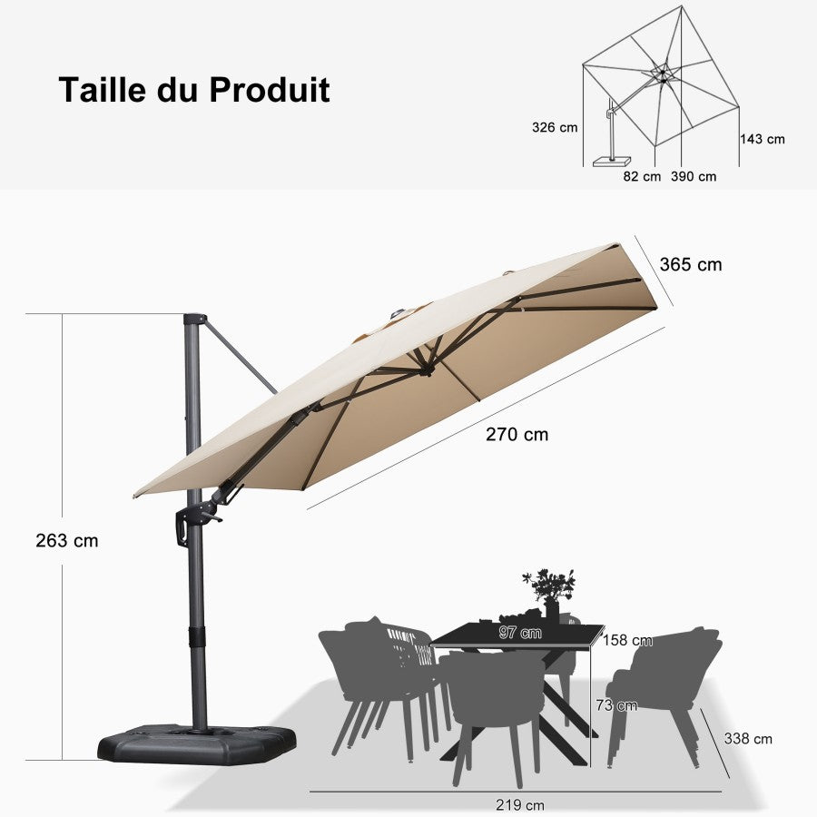 PURPLE LEAF Parasol Déporté Inclinable Gauche Droite Carré, Parasol De Jardin Extérieur avec 5 Positions réglables et Rotation à 360°, Toile Protection UV