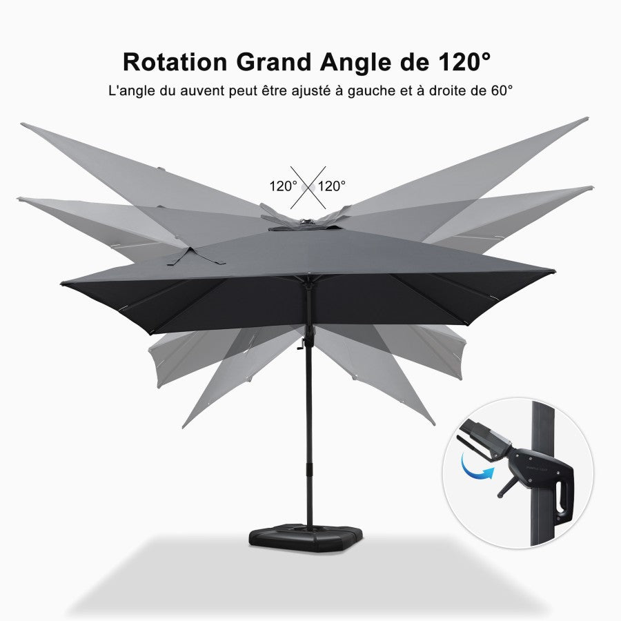PURPLE LEAF Parasol Déporté Inclinable Gauche Droite Carré, Parasol De Jardin Extérieur avec 5 Positions réglables et Rotation à 360°, Toile Protection UV