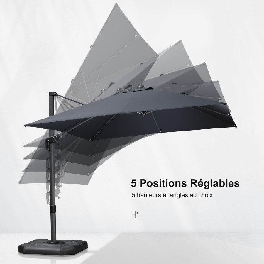 PURPLE LEAF Parasol Déporté Inclinable Gauche Droite Carré, Parasol De Jardin Extérieur avec 5 Positions réglables et Rotation à 360°, Toile Protection UV