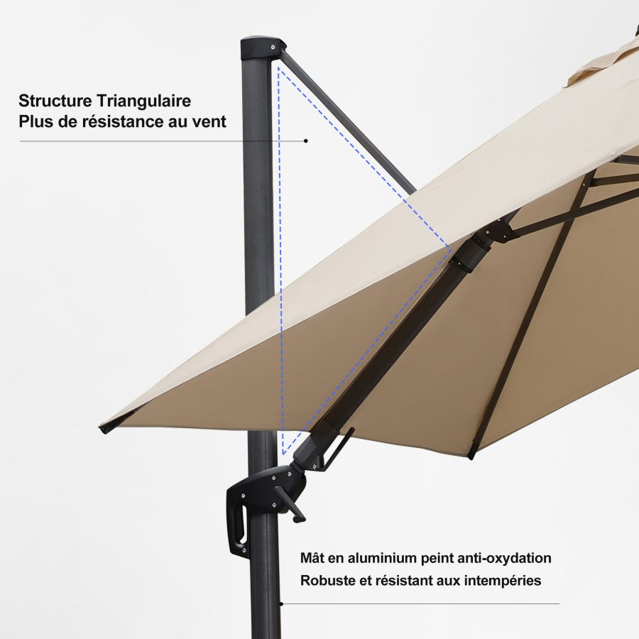 PURPLE LEAF Parasol Déporté Inclinable Gauche Droite Carré, Parasol De Jardin Extérieur avec 5 Positions réglables et Rotation à 360°, Toile Protection UV