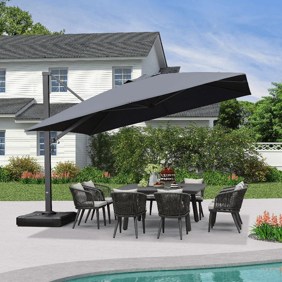 PURPLE LEAF Parasol Déporté Mégagrand Ultra-lourd à Manivelle avec Mât Ultra-Renforcé Parasol d'Extérieur de Jardin Carré