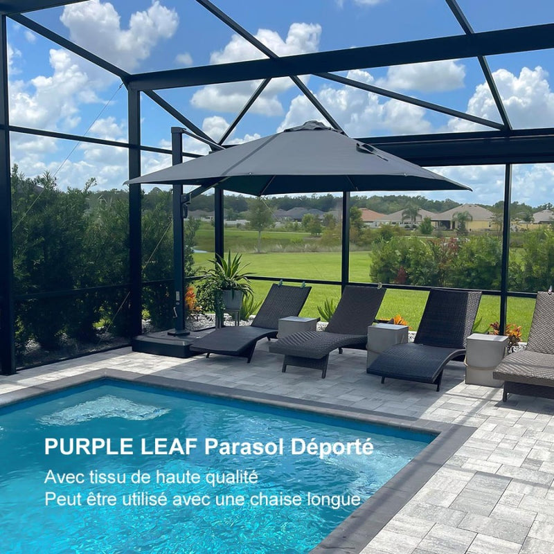 PURPLE LEAF Parasol Déporté Mégagrand Ultra-lourd Carré avec socle