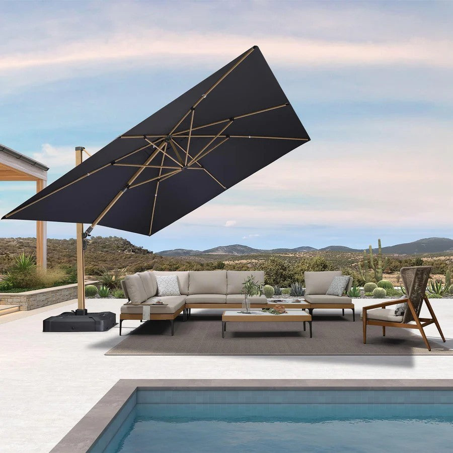 PURPLE LEAF Parasol Déporté Mégagrand à Motif Bois à Manivelle avec Mât Ultra-Renforcé Parasol d'Extérieur de Jardin Carré Rectangle