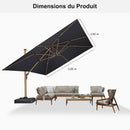 PURPLE LEAF Parasol Déporté Mégagrand à Motif Bois Carré Rectangle avec socle