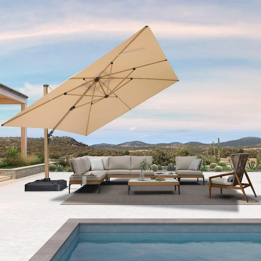 PURPLE LEAF Parasol Déporté Mégagrand à Motif Bois à Manivelle avec Mât Ultra-Renforcé Parasol d'Extérieur de Jardin Carré Rectangle