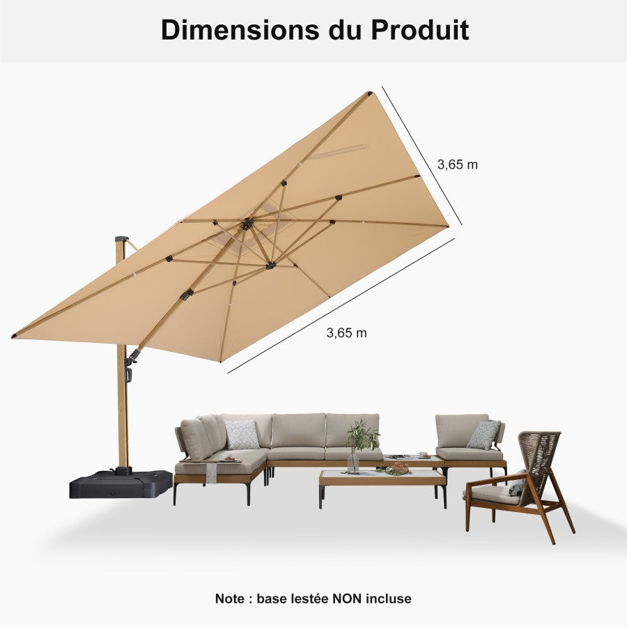 PURPLE LEAF Parasol Déporté Mégagrand à Motif Bois à Manivelle avec Mât Ultra-Renforcé Parasol d'Extérieur de Jardin Carré Rectangle