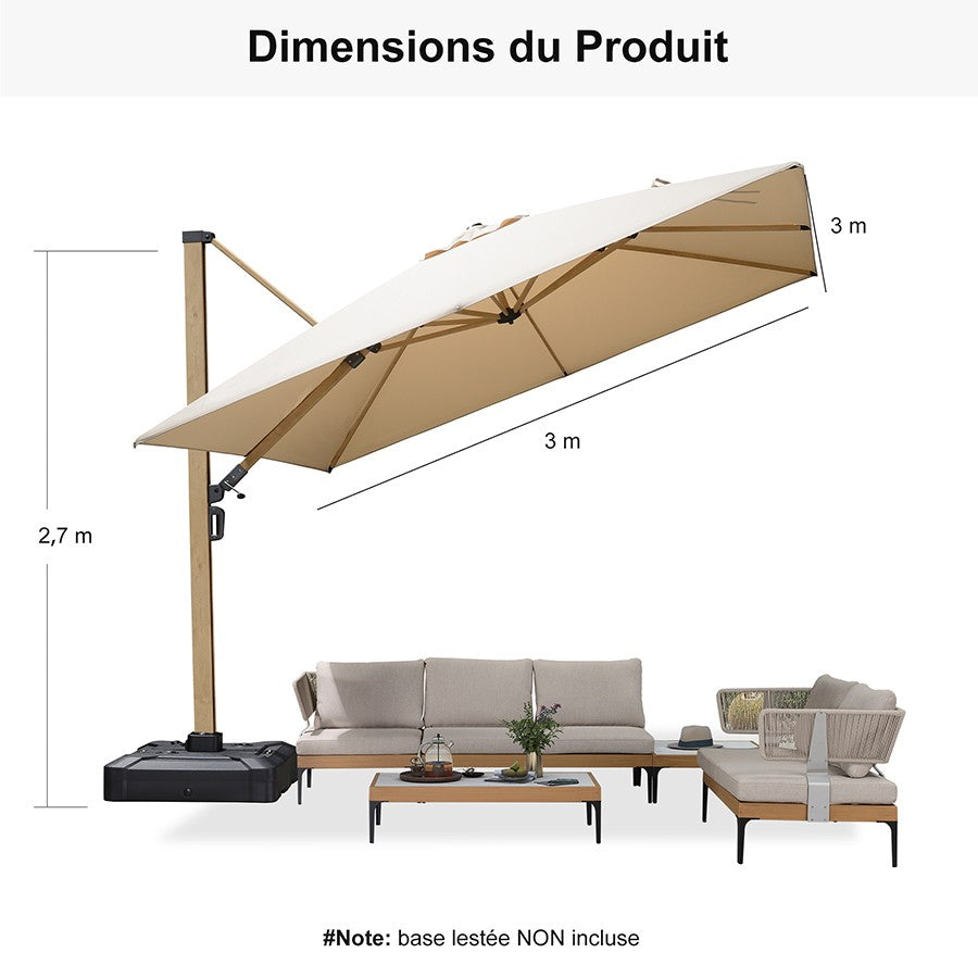 PURPLE LEAF Parasol Déporté Mégagrand à Motif Bois à Manivelle avec Mât Ultra-Renforcé Parasol d'Extérieur de Jardin Carré Rectangle