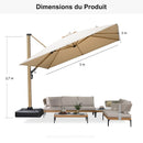 PURPLE LEAF Parasol Déporté Mégagrand à Motif Bois Carré Rectangle avec socle