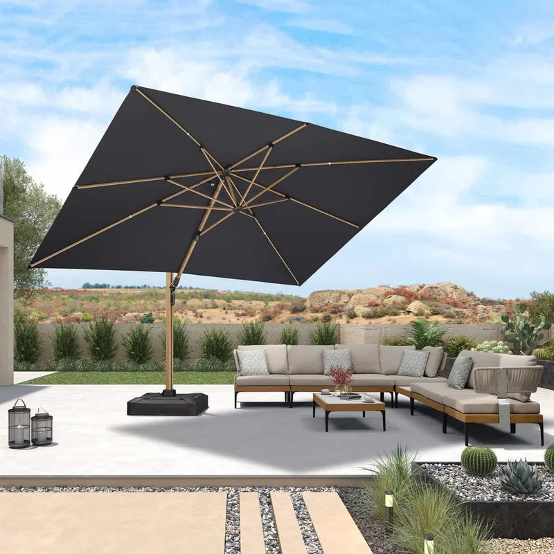 PURPLE LEAF Parasol Déporté Mégagrand à Motif Bois Carré Rectangle avec socle
