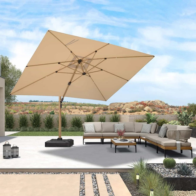PURPLE LEAF Parasol Déporté Mégagrand à Motif Bois Carré Rectangle avec socle
