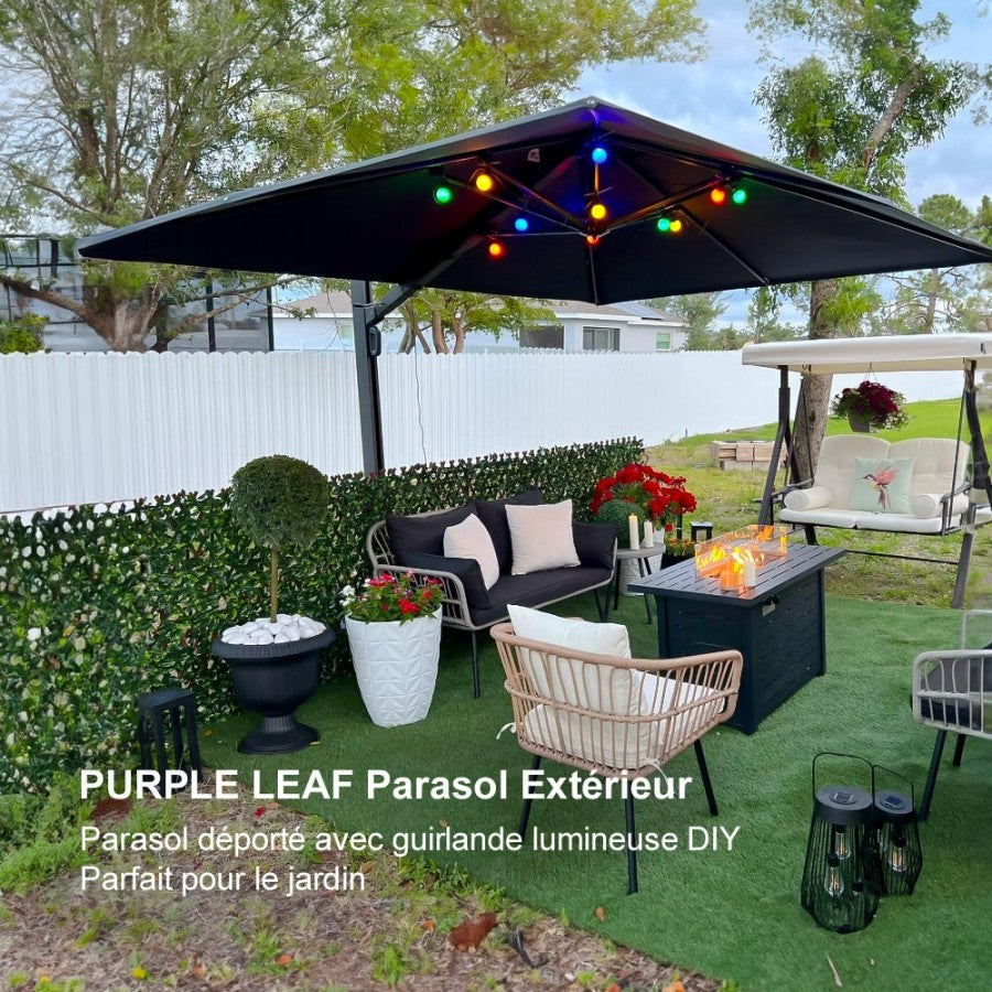 PURPLE LEAF Parasol Déporté Mégagrand Ultra-lourd à Manivelle avec Mât Ultra-Renforcé Parasol d'Extérieur de Jardin Rectangulaire