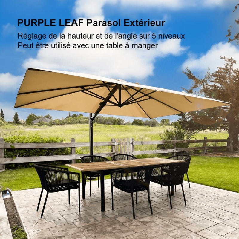 PURPLE LEAF Parasol Déporté Mégagrand Ultra-lourd Rectangulaire avec socle