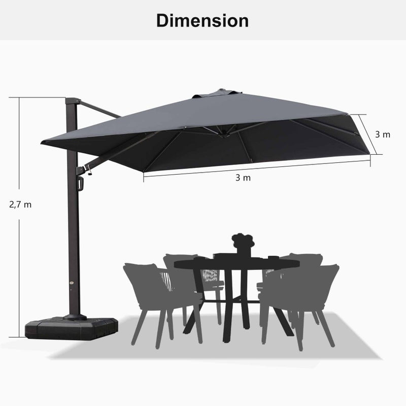 PURPLE LEAF Parasol Déporté Mégagrand Ultra-lourd Carré avec socle
