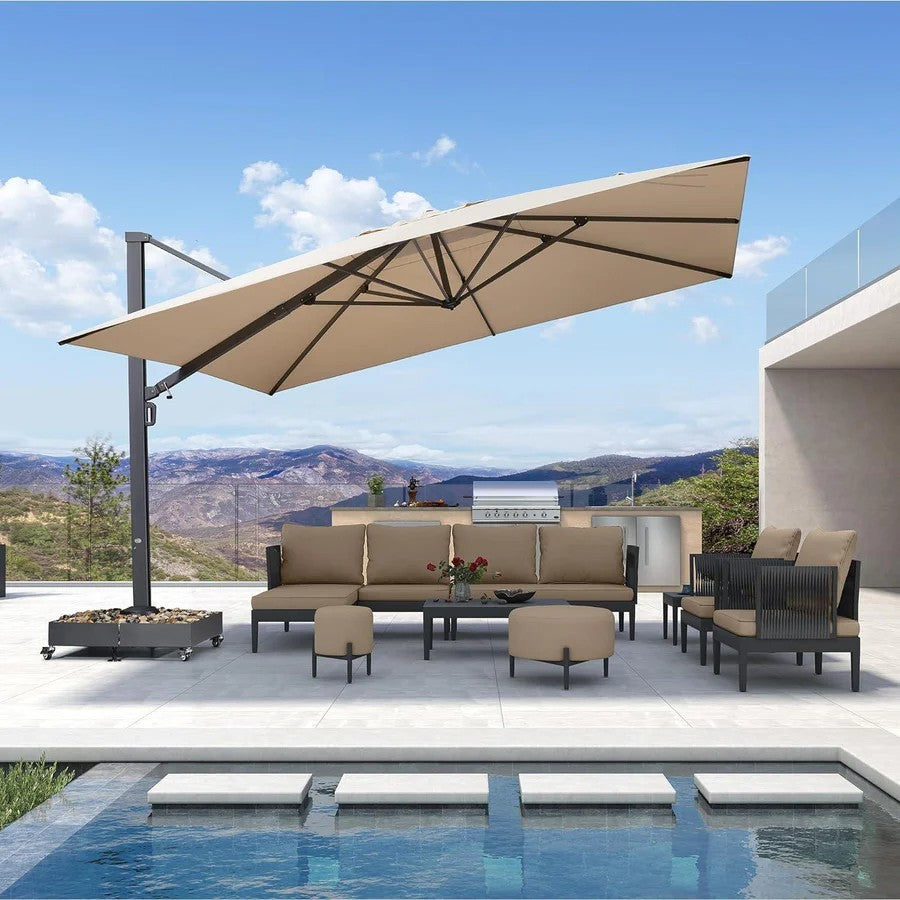 PURPLE LEAF Parasol Déporté Mégagrand Ultra-lourd à Manivelle avec Mât Ultra-Renforcé Parasol d'Extérieur de Jardin Carré