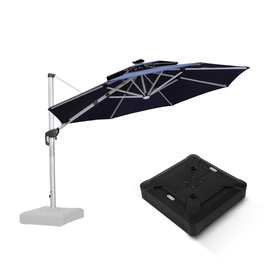 PURPLE LEAF Parasol Déporté avec LED Solaire de Jardin à Double Toit Rond avec socle