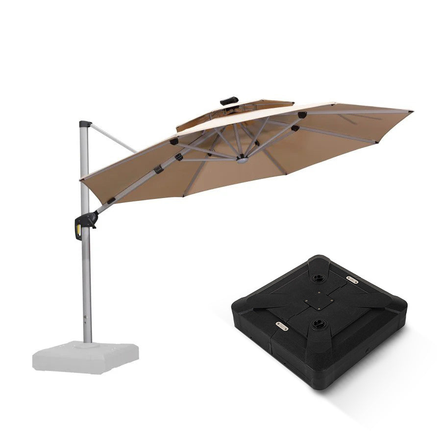 PURPLE LEAF Parasol Déporté avec LED Solaire de Jardin à Double Toit Rond avec socle
