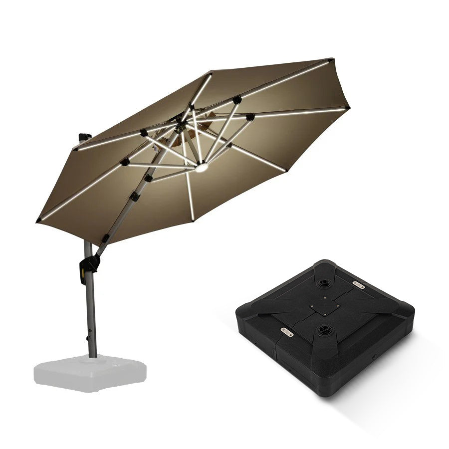 PURPLE LEAF Parasol Déporté avec LED Solaire de Jardin à Double Toit Rond avec socle