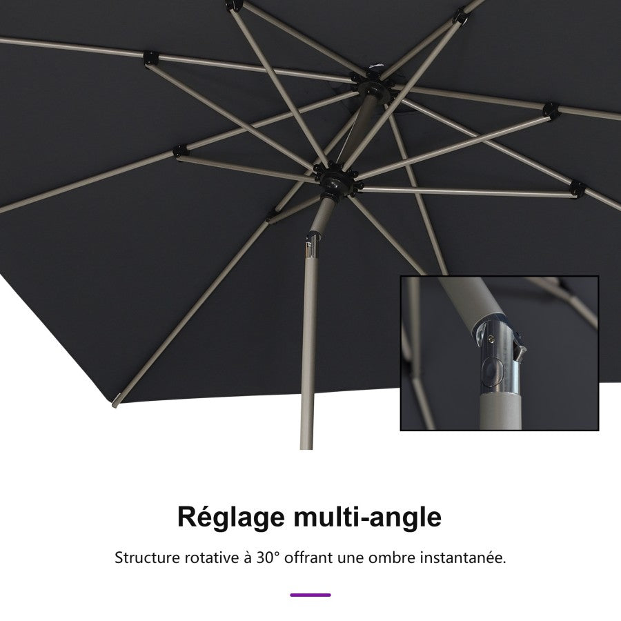 PURPLE LEAF Parasol Droit Inclinable de Marché avec Système de Manivelle Visible Carré Rectangle Rond