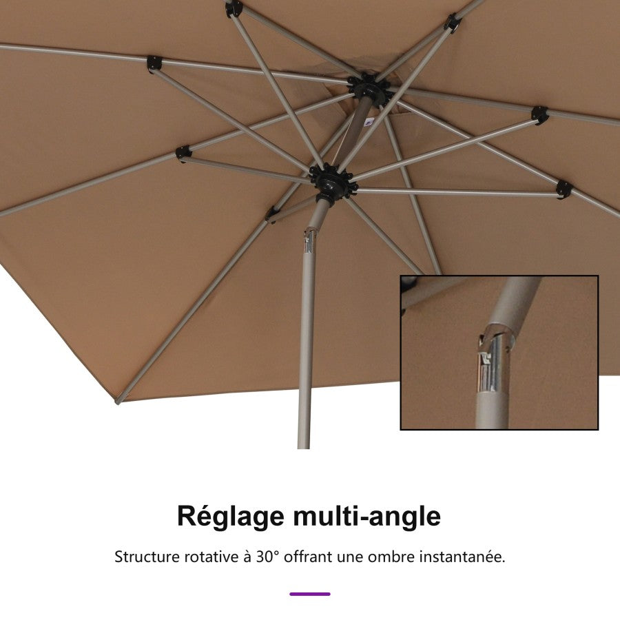 PURPLE LEAF Parasol Droit Inclinable de Marché avec Système de Manivelle Visible Carré Rectangle Rond
