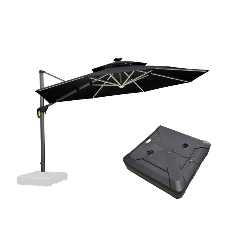 PURPLE LEAF Parasol Déporté avec LED Solaire de Jardin à Double Toit Rond avec socle