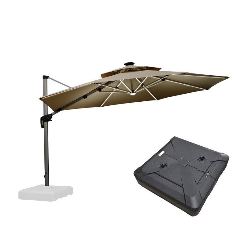 PURPLE LEAF Parasol Déporté avec LED Solaire de Jardin à Double Toit Rond avec socle
