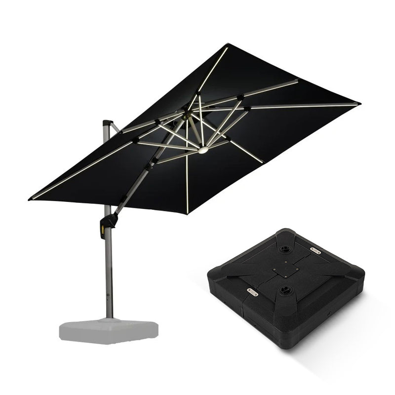 PURPLE LEAF Parasol Déporté avec LED Solaire de Jardin à Double Toit Carré avec socle