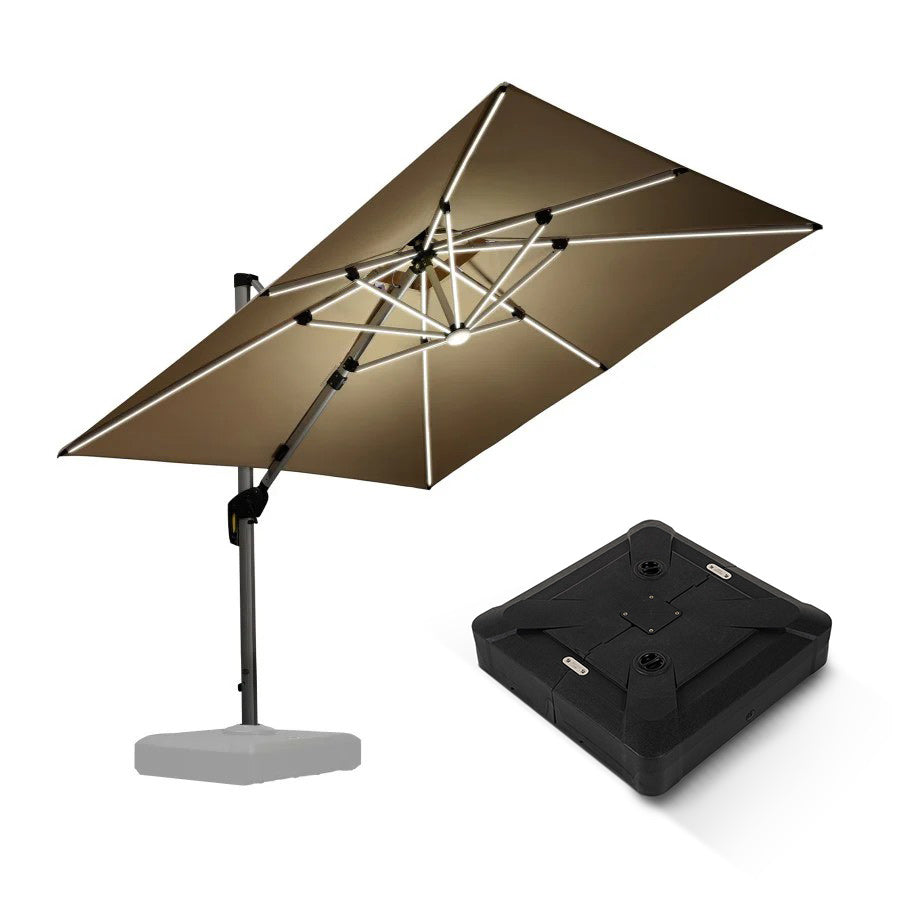 PURPLE LEAF Parasol Déporté avec LED Solaire de Jardin à Double Toit Carré avec socle