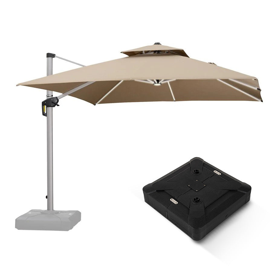 PURPLE LEAF Parasol Déporté avec LED Solaire de Jardin à Double Toit Carré avec socle