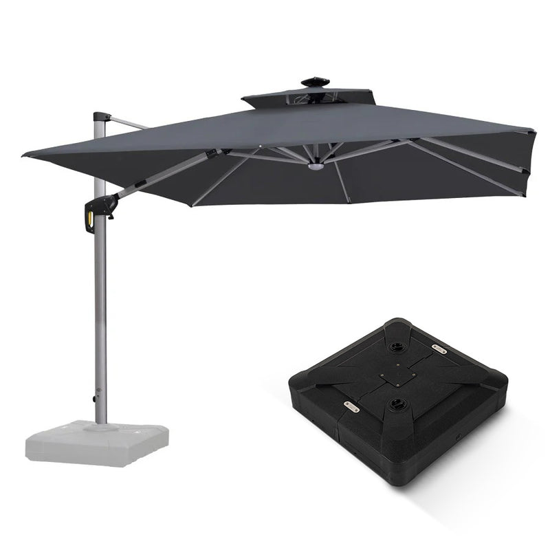 PURPLE LEAF Parasol Déporté avec LED Solaire de Jardin à Double Toit Carré avec socle
