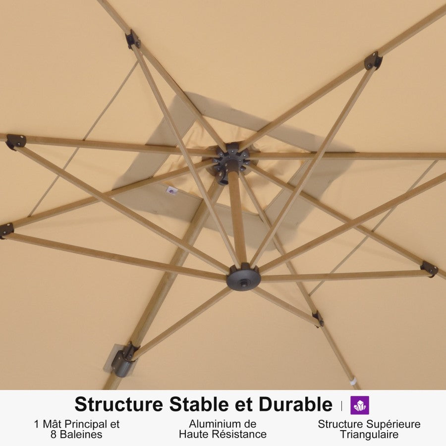 PURPLE LEAF Parasol Déporté Mégagrand à Motif Bois à Manivelle avec Mât Ultra-Renforcé Parasol d'Extérieur de Jardin Carré Rectangle