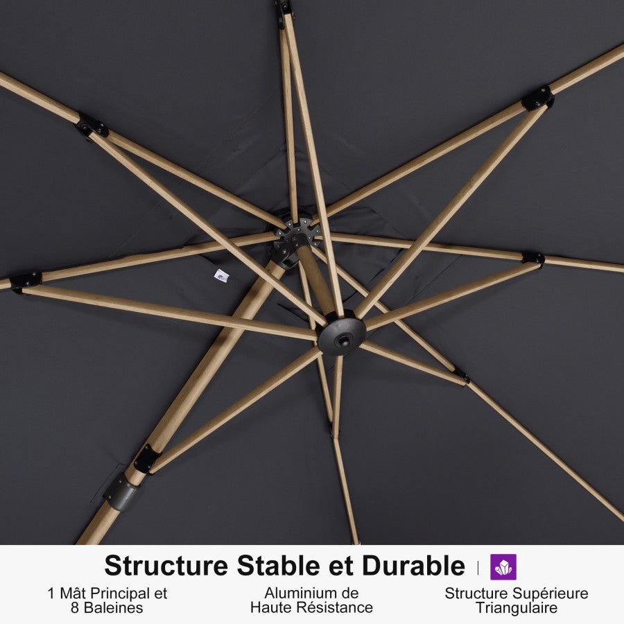 PURPLE LEAF Parasol Déporté Mégagrand à Motif Bois à Manivelle avec Mât Ultra-Renforcé Parasol d'Extérieur de Jardin Carré Rectangle