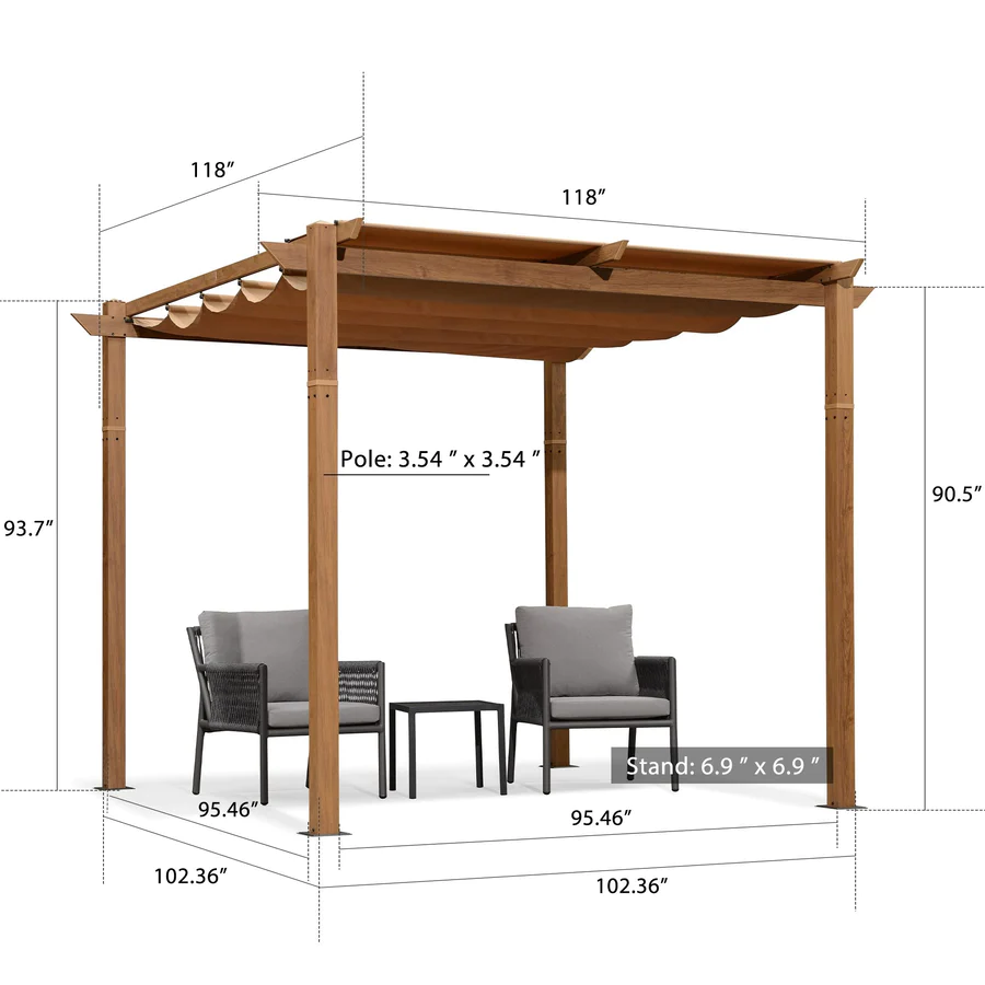 PURPLE LEAF Pergola rétractable extérieure avec pare-soleil auvent abri en métal pour patio de jardin porche pavillon de plage
