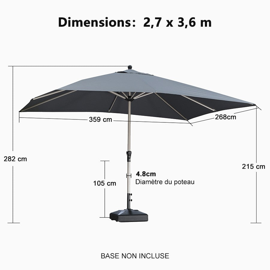 PURPLE LEAF Parasol Droit de Marché avec Système de Manivelle Visible Carré Rectangle Rond